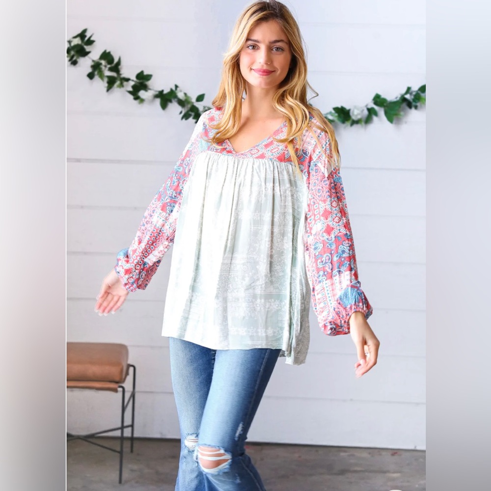 🌸 Boho Bubble Sleeve Blouse